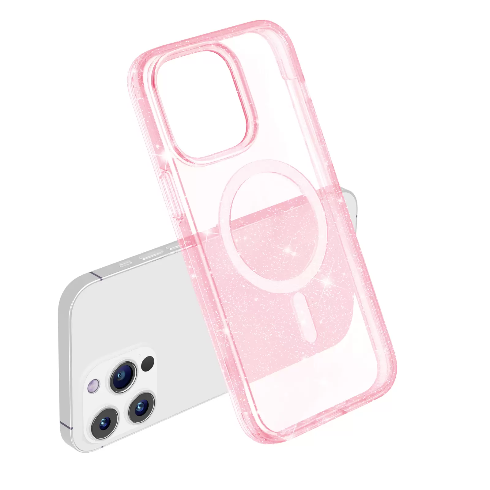 iPhone 16 Plus Fleck Glitter Case MagSafe Clear Pink